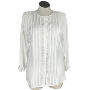 Romantic Victorian Top Women US 6 White Pleated Puff Sleeves Lace Trim Blouse